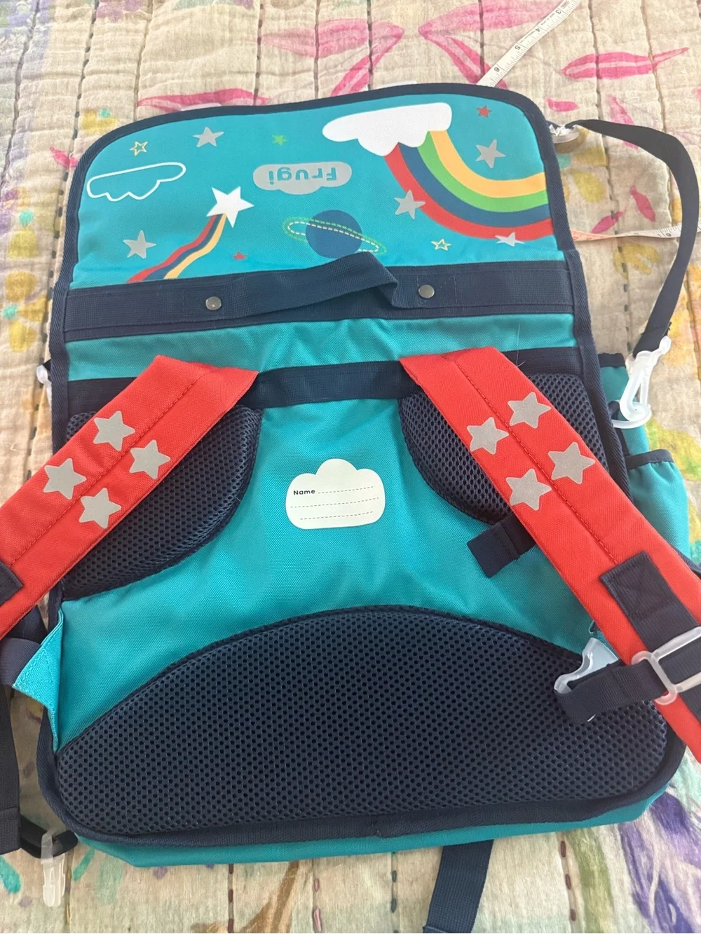 Frugi Kids Teal Rainbow & Stars School Satchel